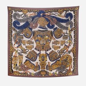 Hermès Cashmere Silk Shawl Plumes et Grelots brown/blue